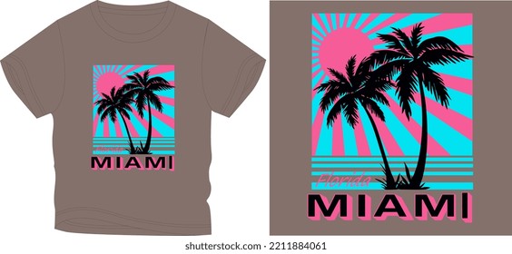 MIAMI PALM TREES t shirt graphic design vector illustration \