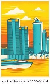 Miami Retro Skyline Poster