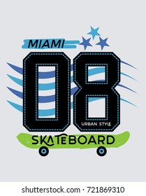 miami skateboard,t-shirt print poster vector illustration