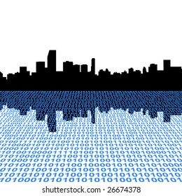 Miami skyline with binary perspective foreground