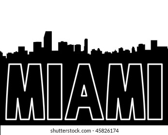 Miami Skyline Black Silhouette On White