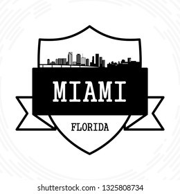 Miami skyline - black and white vector illustration