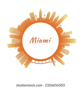 Miami skyline with colorful buildings. Circular style. Stock vector illustration.