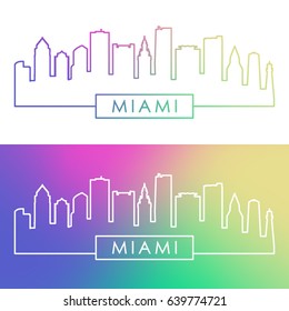 Miami skyline. Colorful linear style. Editable vector file.