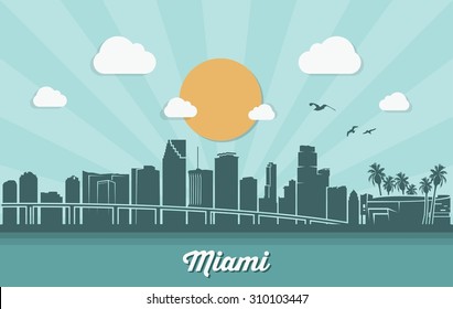 Miami skyline - flat design - vector illustration
