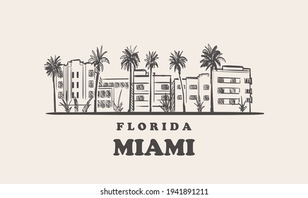 Miami skyline, florida drawn sketch