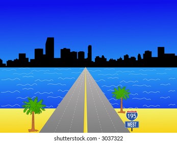 Miami Skyline and interstate 195 illustration