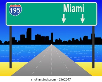 Miami Skyline and interstate 195 illustration