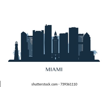 Miami skyline, monochrome silhouette. Vector illustration.