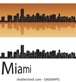 Miami skyline in orange background in editable vector file