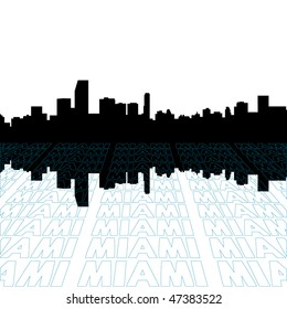 Miami Skyline With Perspective Text Outline Foreground