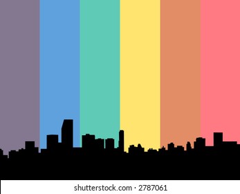 Miami Skyline with rainbow flag illustration