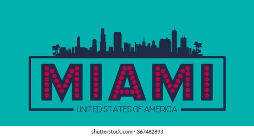 Miami Skyline Silhouette Poster Vector Design Illustration