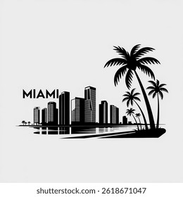 Miami Skyline Silhouette — Tropical Coastal City Vector Illustration