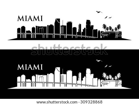 Miami Skyline Vector Illustration Vector de stock (libre de regalĂas ...