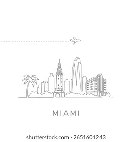 Miami Skyline Vector Travel USA.