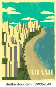 MIAMI skyline.miami retro poster.