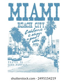 In: Miami Slogan Typografy Text Print Artwork. Sommer-Grafik-Print. tropisches Miami Strand-Print-Design. Vintage-Strand-Print-Design. California Sommer T-Shirt Design