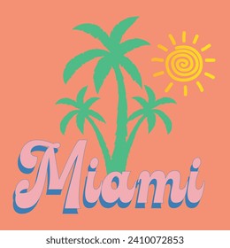 Miami Summer Slogan Print, Palm Graphic, Palm Sunny vector Design, Miami Slogan, Palm Slogan