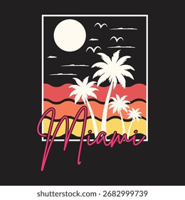 Miami Sunset Graphic Design Featuring Palm Trees	