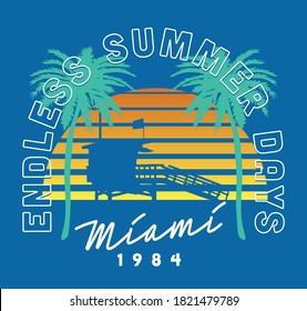 Miami Sunset with Palms Summer Artwork for Apparel and Other Uses