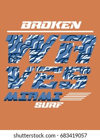 Miami surf, broken waves, t-shirt or print poster vector illustration