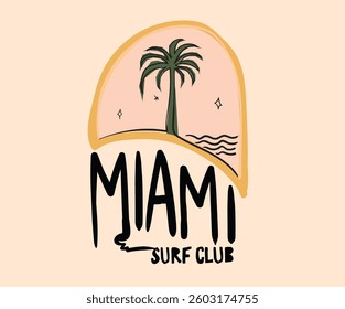 Miami Surf club design. Beach modern abstract art. Ocean abstract wave art.