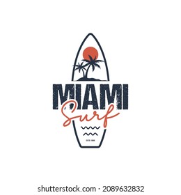 Miami surf logo. for t-shirt and apparel vector design template