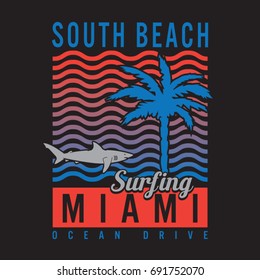 Miami surf sport typography, tee shirt graphics, vectors