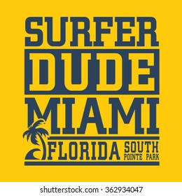 Miami surf typography, t-shirt graphics, vectors