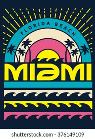miami surf typography, t-shirt graphics, vectors