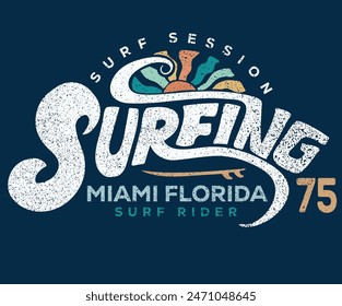 Miami surfing club vector design. Summer slogan vector design. Beach club artwork. Miami beach artwork.