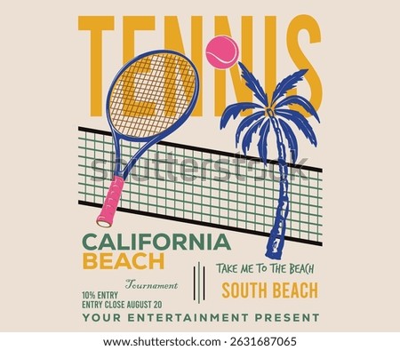 Miami tennis club artwork for t shirt, posters, stickers, background and others. Tennis champions team. Tennis court graphic design. 