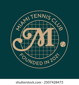 Miami Tennis Club logo. Vintage print for t-shirt. Trendy Hipster design. Vector illustration