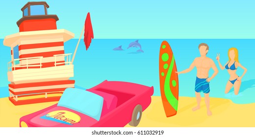 Miami travel horizontal banner concept. Cartoon illustration of Miami travel vector horizontal banner for web