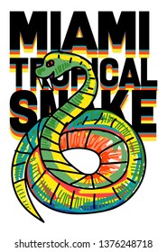 miami tropical snake,t-shirt design vector illustration