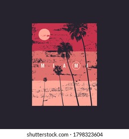 Miami t-shirt vector design, poster, print, template.