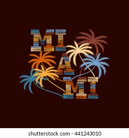 Miami typography poster. Concept in vintage style for print production. T-shirt fashion Design. Template for poster, print, banner, flyer.