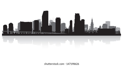 Miami USA City Skyline Silhouette Vector Illustration