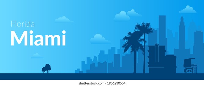 Miami, USA famous city scape view background.