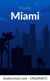 Miami, USA famous city scape view background.