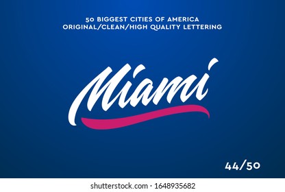 Miami, USA hand made calligraphic lettering in original style. US cities typographic script font for prints, advertising, identity. Hand drawn touristic art in high quality. Travel and adventure