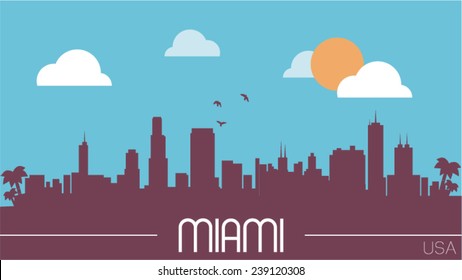 Dibujo vectorial de diseño plano de silueta de perfil de perfil de Miami USA.