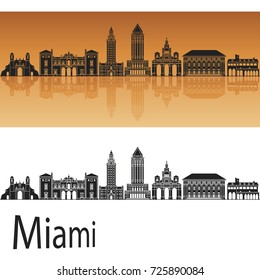 Miami V2 skyline in orange background in editable vector file