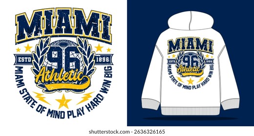 Miami varsity college vintage typography. Vector illustration design for fashion graphics, t-shirt and hoodie prints, slogan tees, and posters