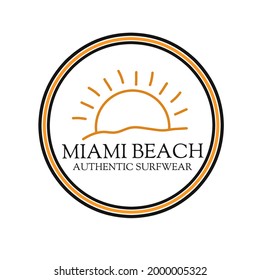Miami - concepto de ilustración vectorial en estilo gráfico vintage para camisetas y otras producciones de impresión. Ilustración de ondas y vectores solares. Elementos de diseño.
