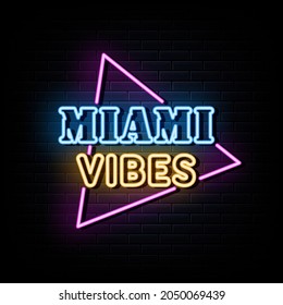 Miami Vibes Neon Signs Vector. Design Template Neon Style