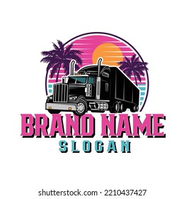 Miami Vice themed freight transporter truck t-shirt design