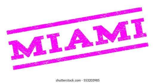 Miami watermark stamp. Text caption between parallel lines with grunge design style. Rubber seal stamp with dust texture. Vector magenta color ink imprint on a white background.