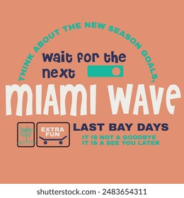 Miami WAVE text with palm trees vector design for tee and apparel